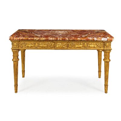 CONSOLE EN BOIS SCULPTÉ ET DORÉ, ROME, FIN DU XVIIIE SIÈCLE - Photo 1