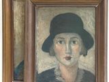 tableau représentant une femme portant un chapeau noir et une robe noire
