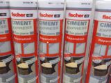 six different types of cement adhesives are lined up in a row