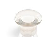 a clear glass bottle with a white lid