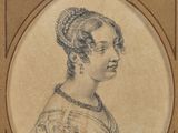 portrait of a woman in a dress with a necklace and earrings