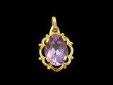 a gold pendant with an amethorate stone in the center
