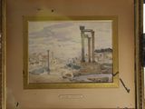 une vieille photo représentant un tableau d'une ville romaine, dans un cadre doré