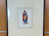 une image représentant un portrait encadré d'une femme en robe rouge