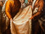 an image of a painting of two men holding a blanket