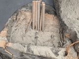 a piece of wood that is sitting on top of a rock