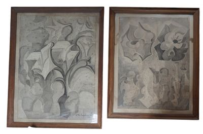 une paire de tableaux encadrés représentant deux vases et des fleurs