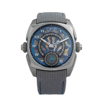 men ' s watch with blue dial and grey rubber strap