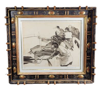 an image of a drawing of a man on a boat
