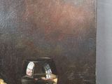 a painting of a glass of wine on a table