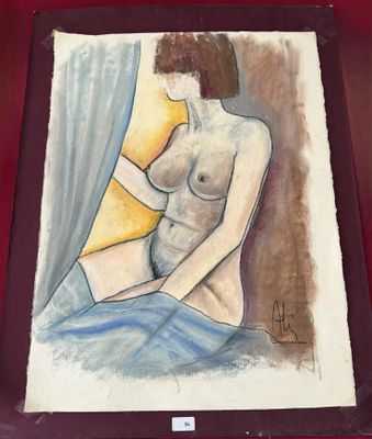 Alin Marthouret, (XXe), Femme cubiste, Gouache et crayon,sig…