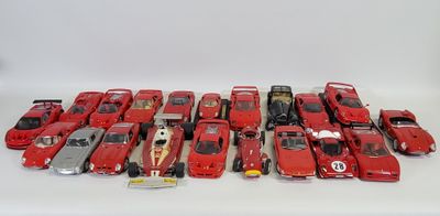 a lot of red toy cars sitting on a white surface