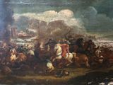 une image représentant un tableau d'une bataille militaire avec des hommes à cheval