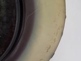 a close up of a banana on a white surface
