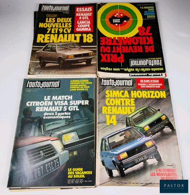 three magazines on a table with a car in the background