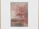 une peinture abstraite avec un cadre blanc et un fond rouge
