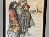 painting of three women and a child sitting on the ground