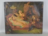 un vieux tableau représentant une femme allongée sur un lit dans une chambre