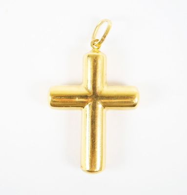 gold plated cross pendant on a white background