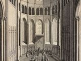 un dessin représentant une grande pièce avec des personnes à l'intérieur