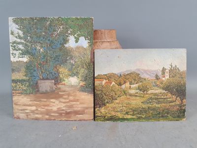 deux tableaux représentant un paysage et un vase posé sur une table