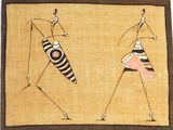 une image représentant un tableau où l'on voit deux personnes marchant avec une planche de surf