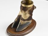 a picture of an animal ' s foot with a cup on it