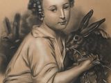 painting of a young boy holding a rabbit in his arms