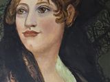 painting of a woman in a fur coat and a black hat