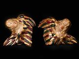 a pair of gold - plated, enamel and enamel eagle head earrings
