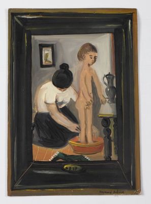 un tableau représentant un homme et une femme dans une pièce