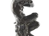 an image of a statue of a man sitting on top of a tree stump