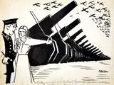 drawing of a man and a woman standing in front of a large gun