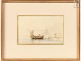 an image of a painting of a boat in a body of water