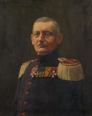 an old painting of a man in a military uniform with a medal on his chest