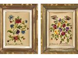 deux tableaux encadrés représentant des fleurs et des papillons sur fond blanc