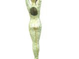 statue of a woman holding a tennis racquet on a black base