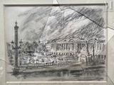 un dessin représentant une image d'un bâtiment dans un cadre