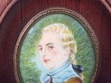 painting of a young boy in a brown coat and blue scarf