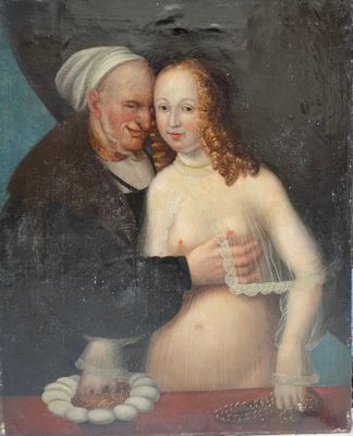une image représentant un tableau où l'on voit un homme et une femme s'étreignant