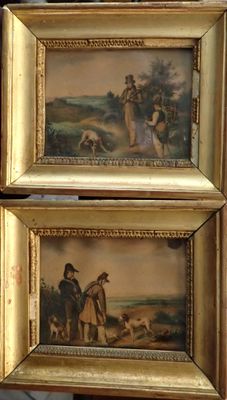 Paire de petites lithographies sur le thème de la chasse, ép…