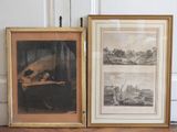 two framed pictures of a man and a woman sitting on a bench