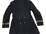 a black coat with gold trims and buttons on a white background