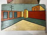 a painting of a train that is painted on the wall