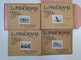 four books of panorama on a table with a pink cloth