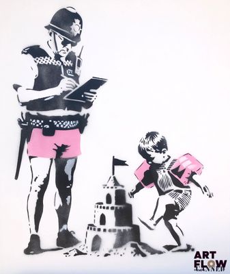 tableau représentant un homme et une petite fille devant un château