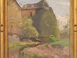 peinture à l'huile d'une scène de ferme dans un cadre doré