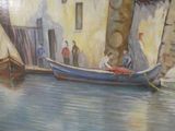 painting of a group of people in a boat on a body of water