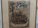 an image of a picture of a bird flying over a garden