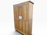 an image of a wooden cabinet with a label on it